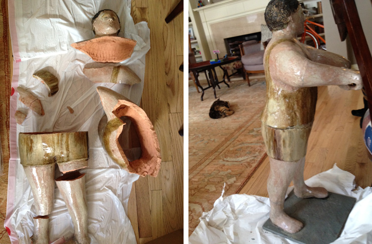Italian terra-cotta statues (1920’s-30’s) before and after reconstructions.