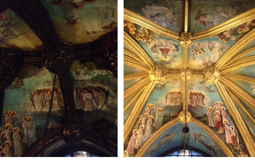 Ceiling of St. Joseph Funeral Chapel at the Church of the Transfiguration a.k.a. The Little Church Around the Corner (1 East 29th Street, NYC).<br />Left side: before the restoration.<br />Right side: after completion.